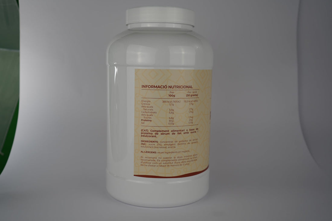 Etiqueta nutricional del pot de whey Quota Vita vista de darrere