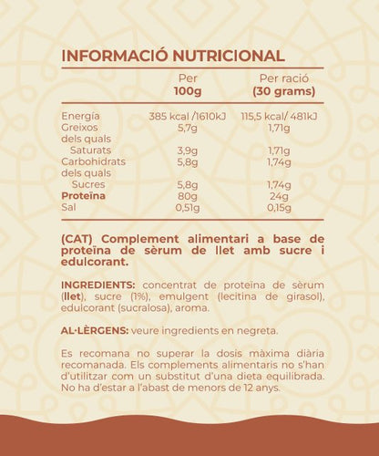 Informació nutricional Whey Protein crema catalana