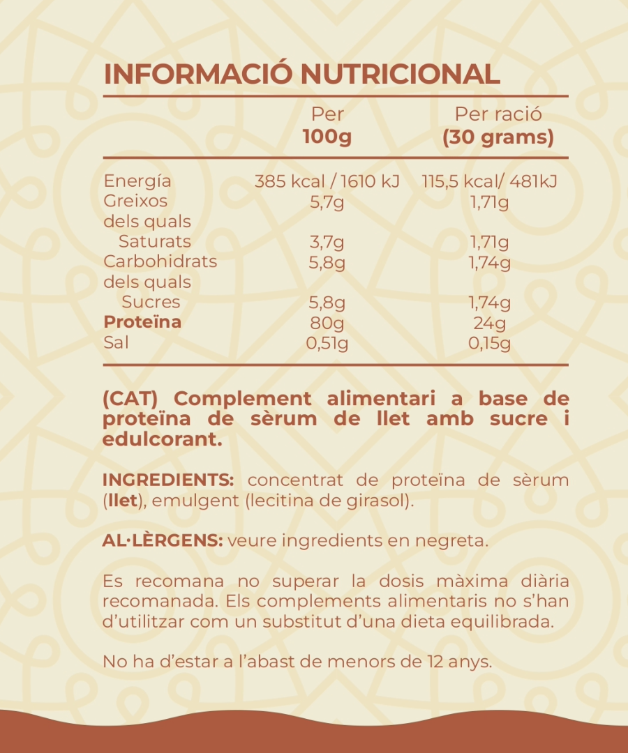 Informació nutricional Whey Protein gust neutre