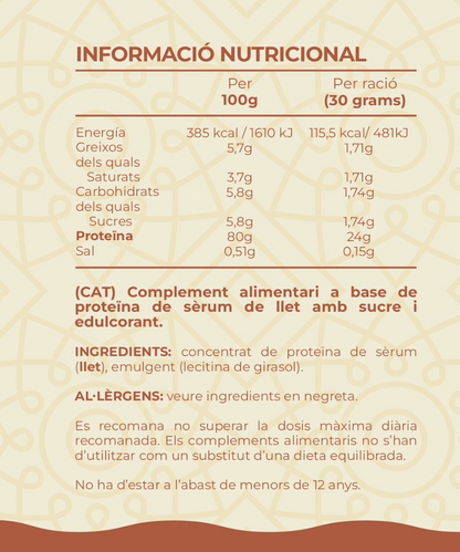 Informació nutricional Whey Protein gust neutre