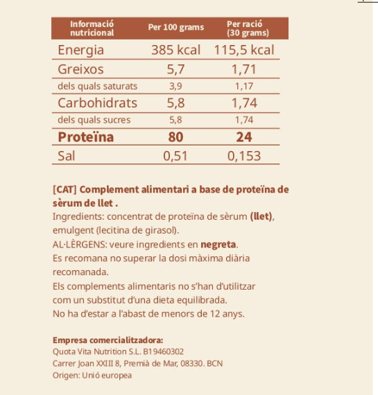 Whey Protein Gust Neutre sense sucres afegits